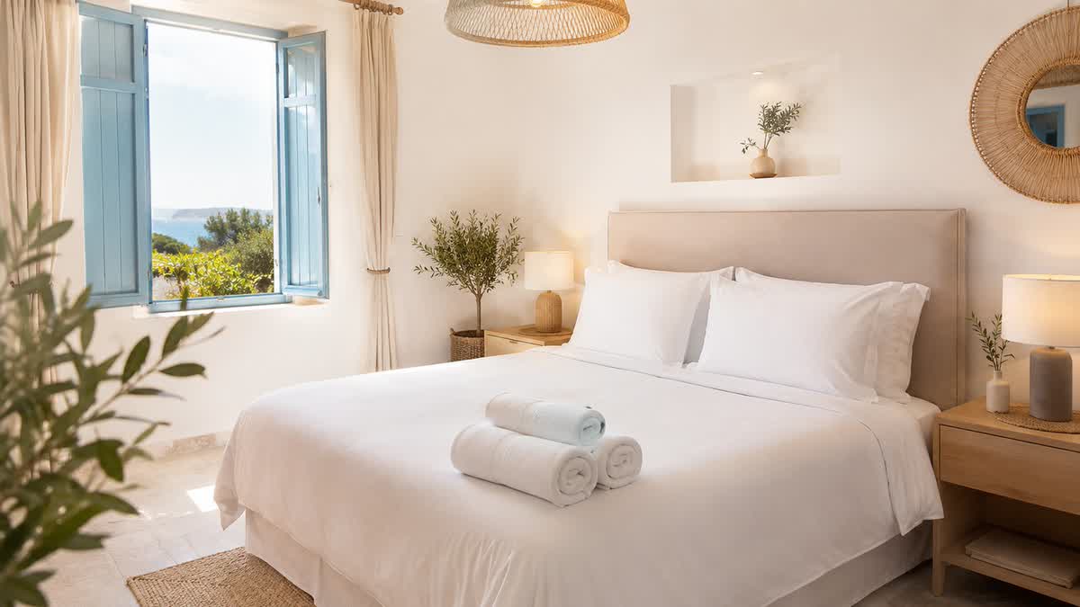 Remise en état d un logement Airbnb sur la Côte Bleue, lit fait au carré et serviettes pliées